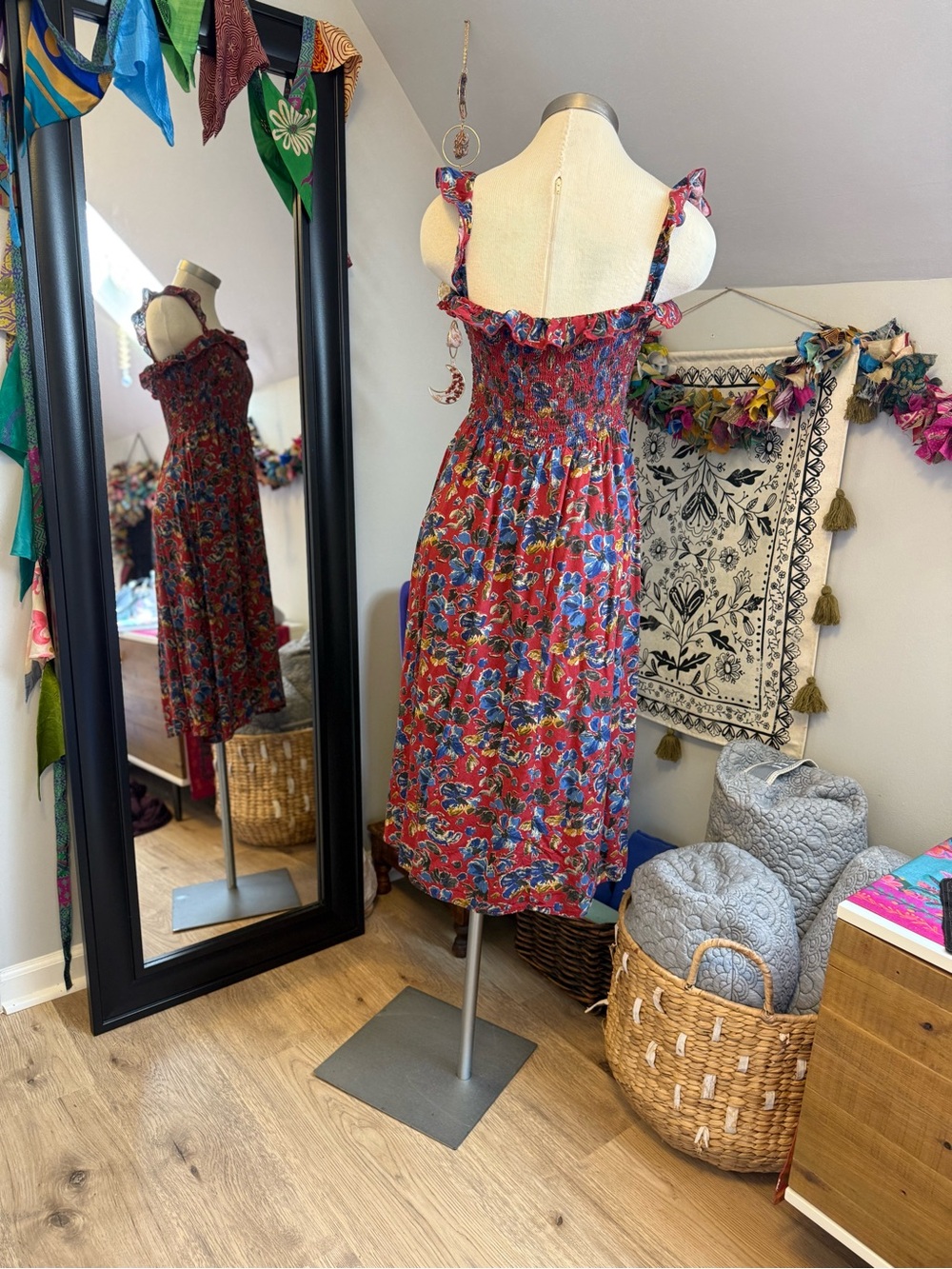 NATURAL LIFE Red Floral Dress with Blue Accents - Picture 4 of 6